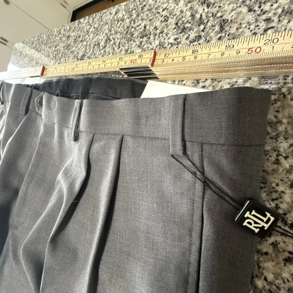 Lauren Ralph Lauren Mens 40x30‎ Medium Grey Pleated Cuffed Pants Poly Blend